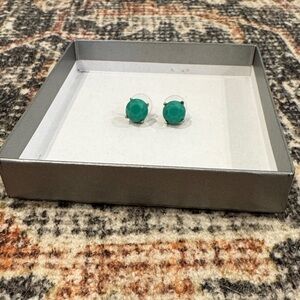 Silver and Green Circular Stud Earrings